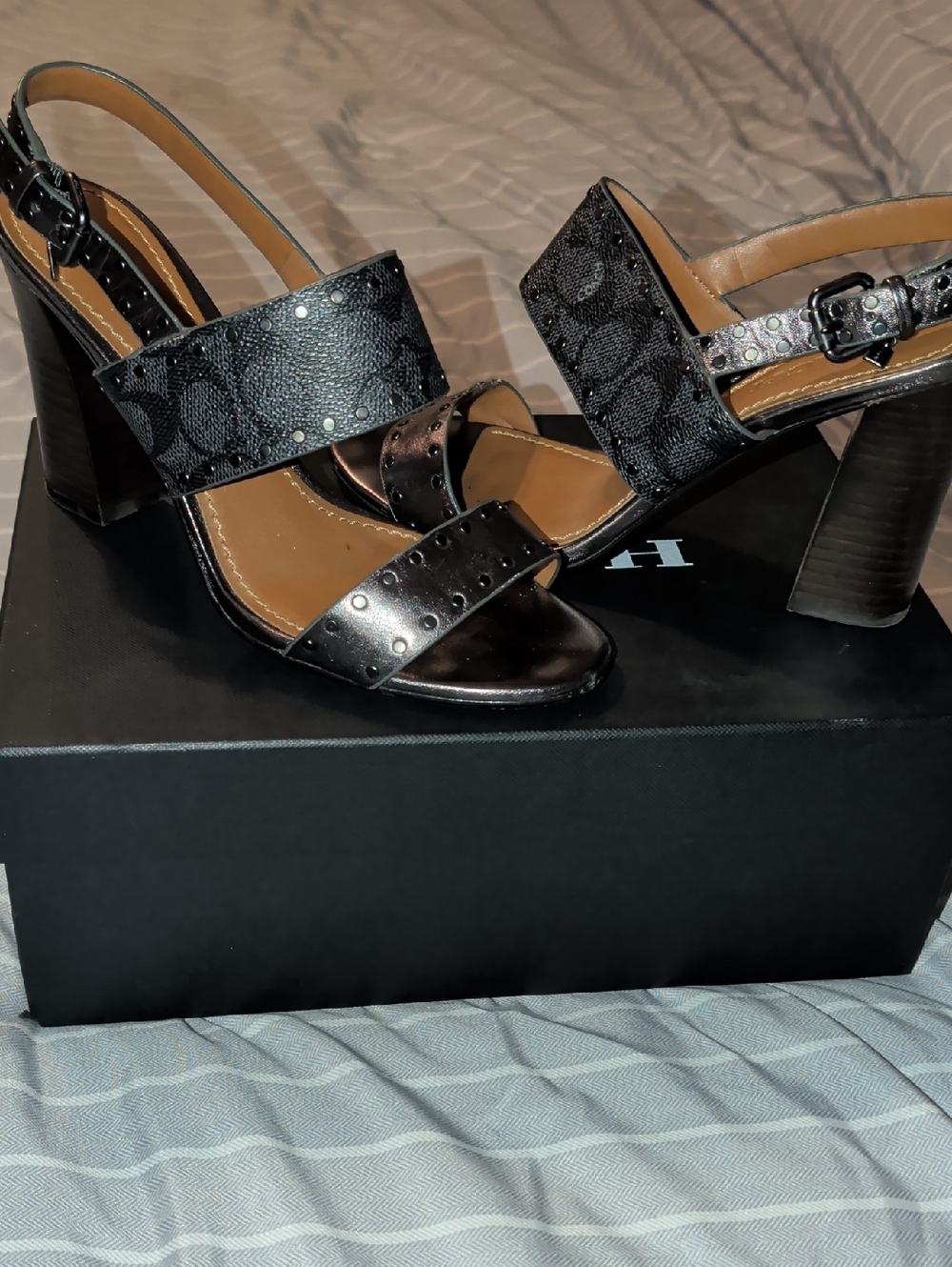 Coach Black Studded Block Heel Sandals - Women